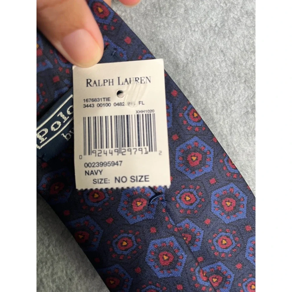 Polo Ralph Lauren Mens Navy Silk Geometric Medallion Tie Made in Italy NWT